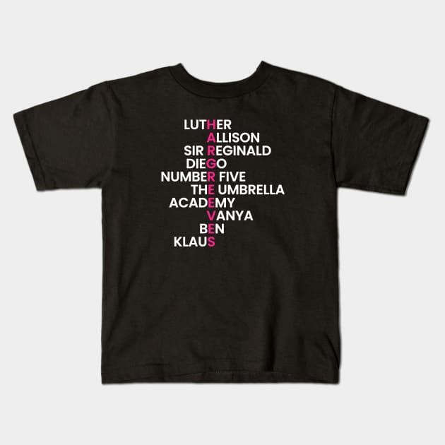 The Hargreeves Family - The Umbrella Academy (White) Kids T-Shirt by viking_elf